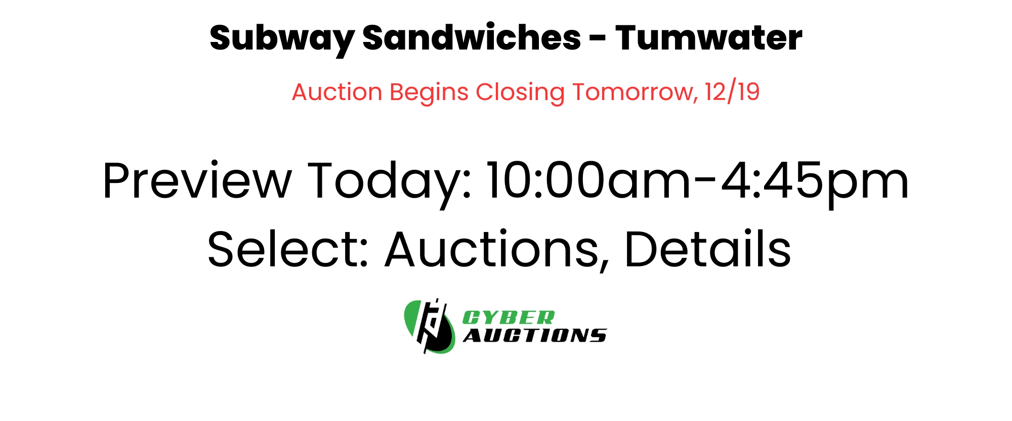 Subway Furnishings & Equipment - Tumwater